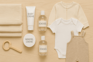 Mulltücher, Babykleidung & Pflegeprodukte als Geschenkidee